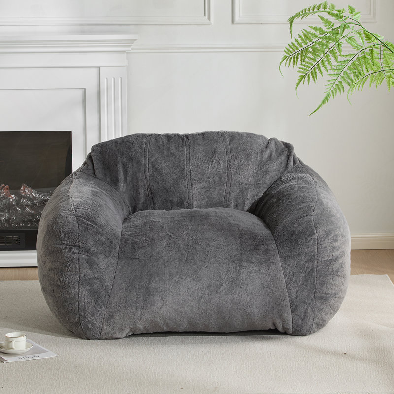 Fauteuil à billes d'intérieur, fausse fourrure grise