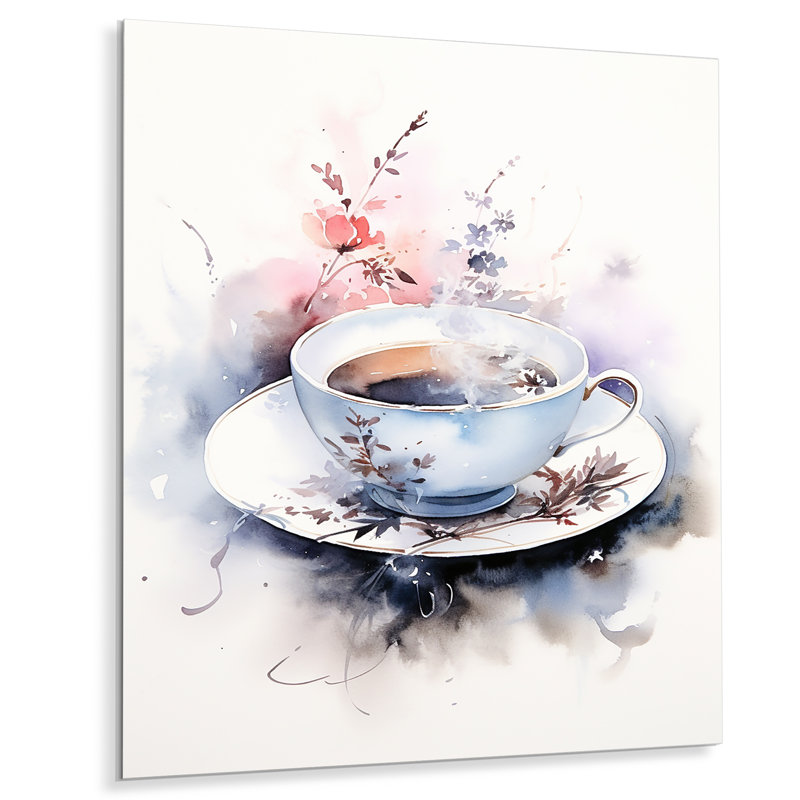 «Watercolor Chinese Tea Elegance», art mural en métal café et thé, H 40 po x l 30 po x P 1,5 po