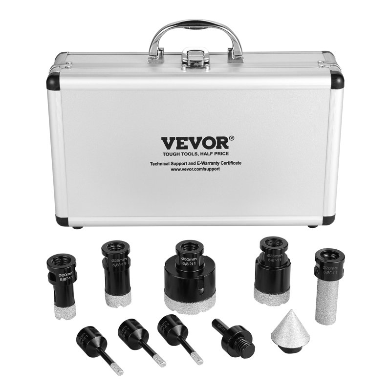 VEVOR Diamond Core Drill Bit Set, 7 PCS Diamond Hole Saw Kit for Dry and Wet, with Storage Case