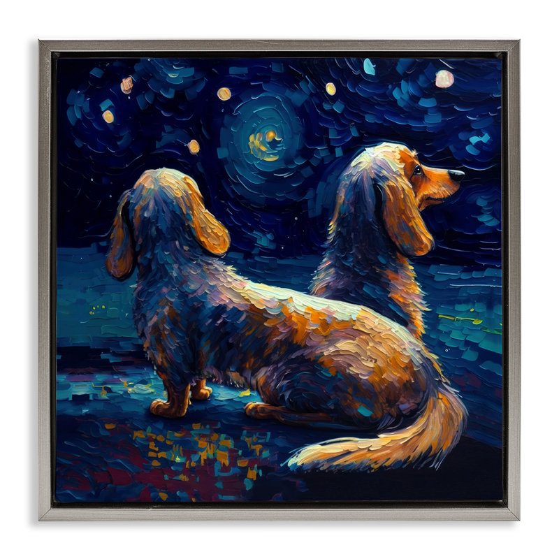 "Van Gogh Style Dogs", art mural sur toile flottante par Svetlana Aleynikova, H 18 po x l 18 po, Cadre flottant gris lustré