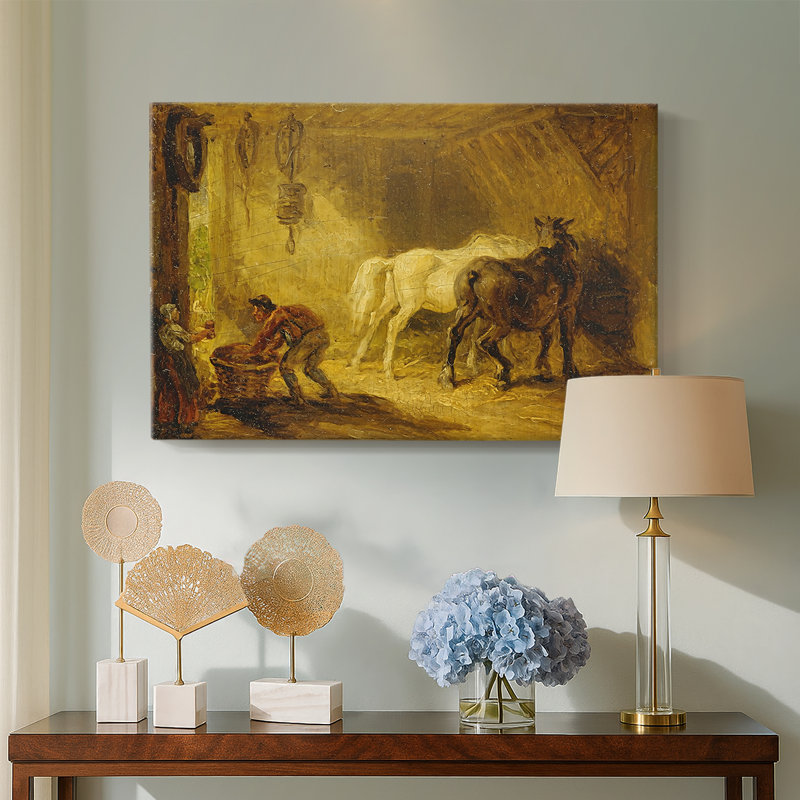 Intérieur d'une étable avec chevaux et personnages-James Ward-Gallery, toile tendue-c. début du 19e siècle