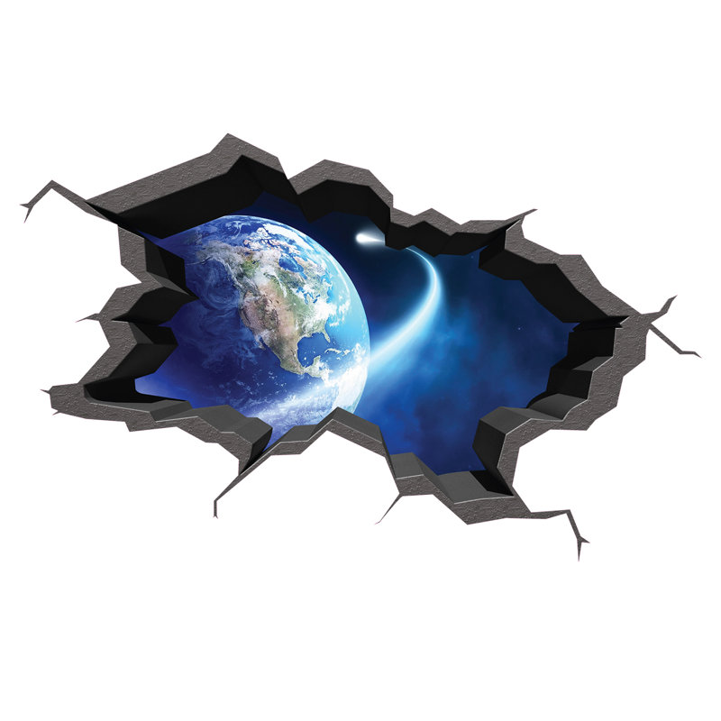 Adhésif mural terre, murale 3D, autocollant mural brisé, autocollant mural planète, décoration de pièce d'espace, autocollant mural en vinyle, décalque galaxie amovible (petit 28 po x 17 po)