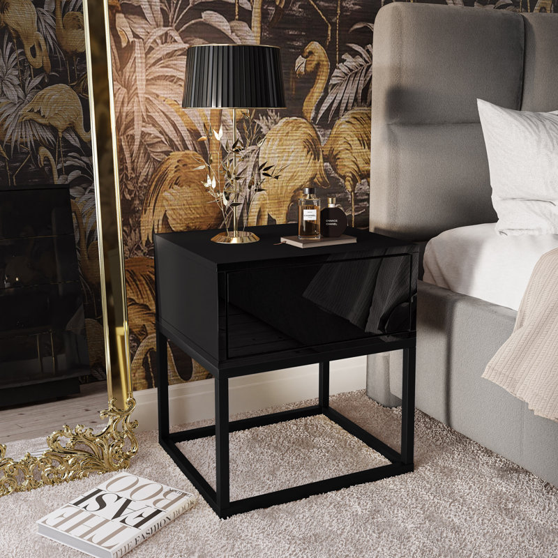 Asana 45cm W Steel Bedside Table, Black