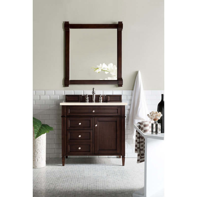 Brittany 36'' W Single Vanity, Burnished Mahogany, White Zeus, 8" Widespread