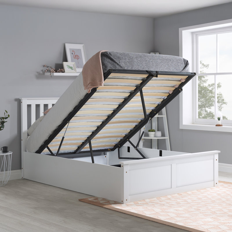 Verona Wooden Ottoman Bed, White, Double (4'6)