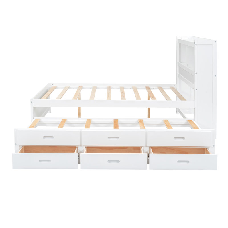 Lit plateforme blanc avec lit gigogne, tiroirs de rangement, tiroirs, Blanc