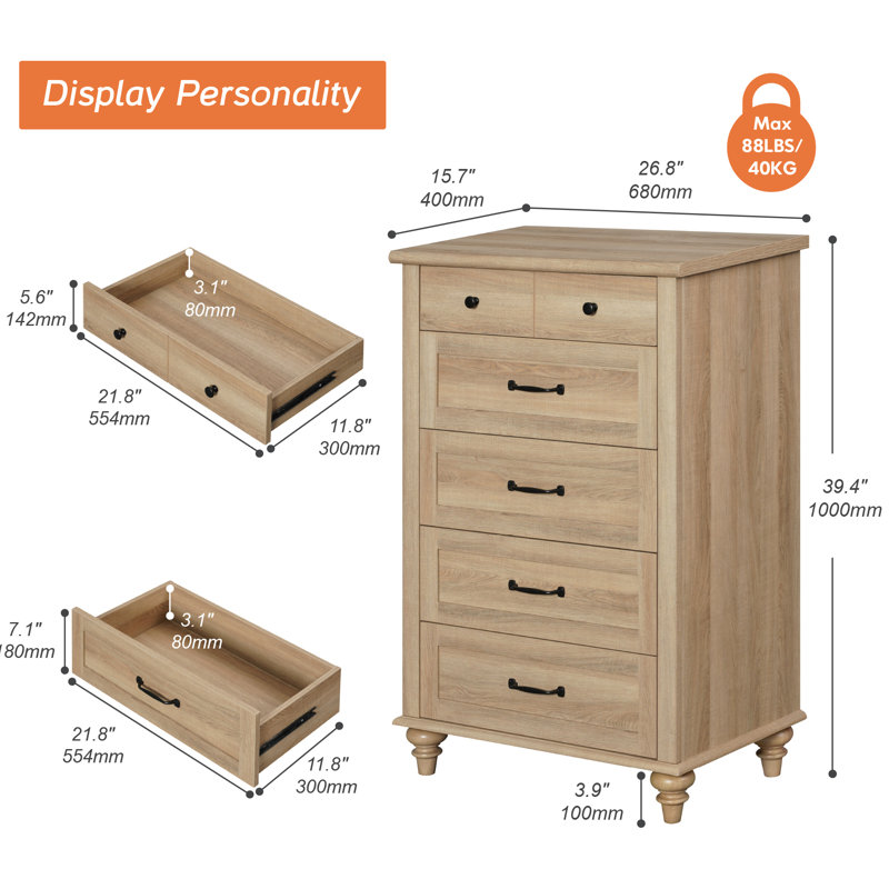 Scarlett Kids 5 - Drawer Chest, Oak