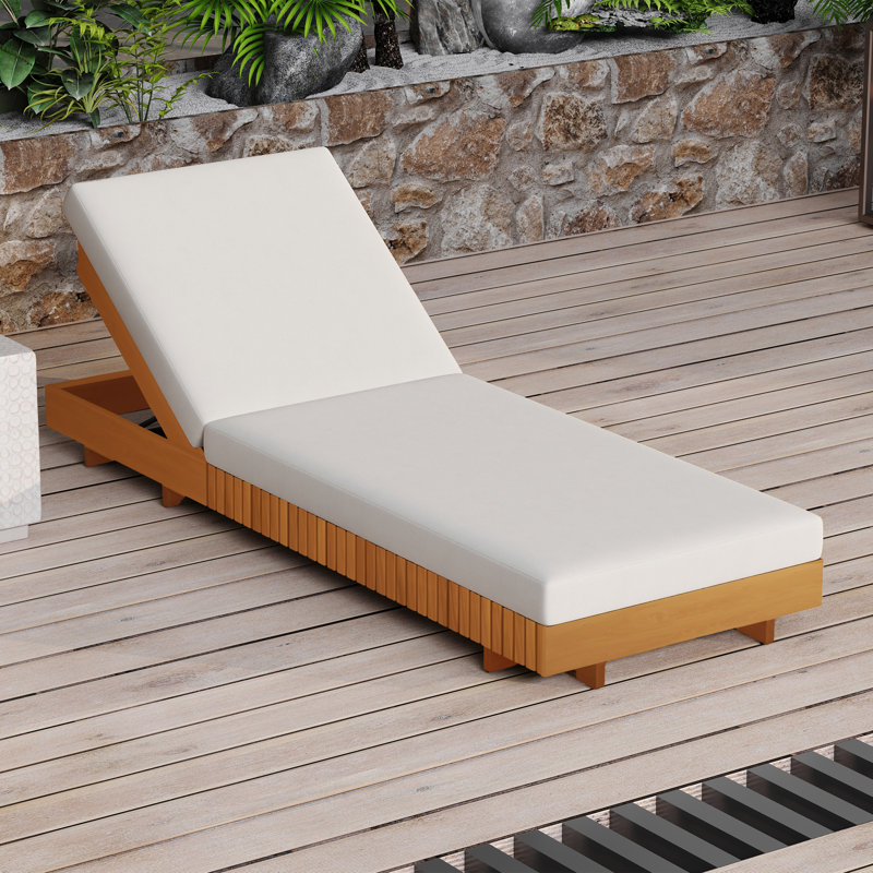 ENSEMBLE DE CHAISE LUNGE EN BOIS D'ACACIA AVEC COUSSIN LUNGE (crème) - version gris foncé assortie disponible, Crème