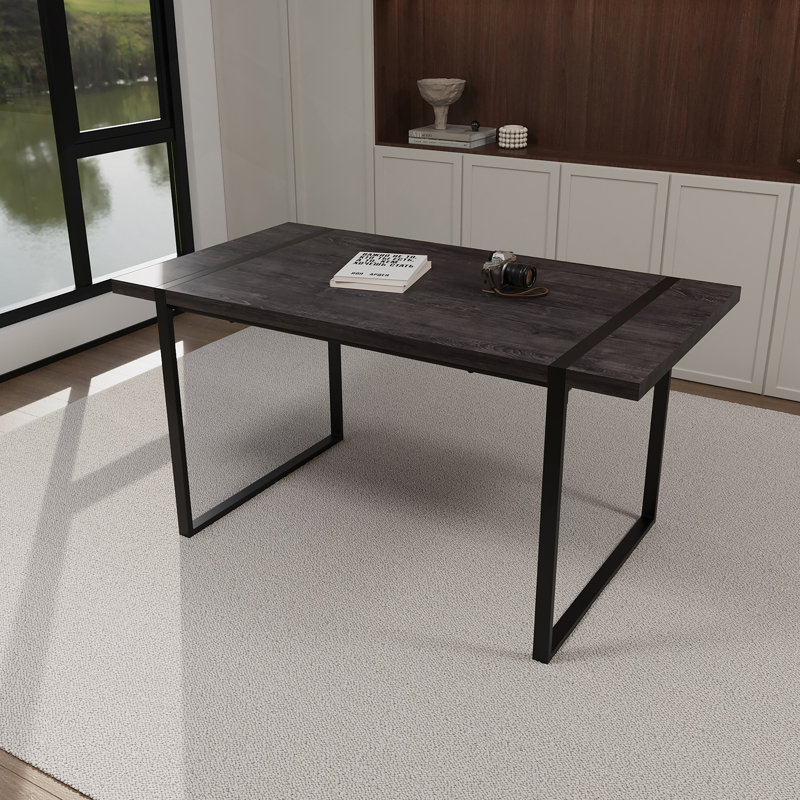Table de salle à manger rectangulaire en bois aggloméré avec cadre en métal, H 29,95 po x L 59 po x l 31,5 po, Noir