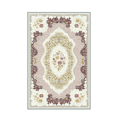 Tapis antibactérien 100% polyester 5,9 x 9,2 pi Luxurious Pois en feutre antidérapant en PVC, d'une hauteur de poils de 0,3 po | Lavable à la machine, impression numérique 3D, parfaite pour le décor du salon et de la chambre à coucher