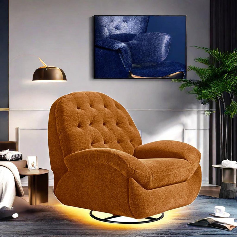 Nikeyia Upholstered Swivel Recliner, Khaki