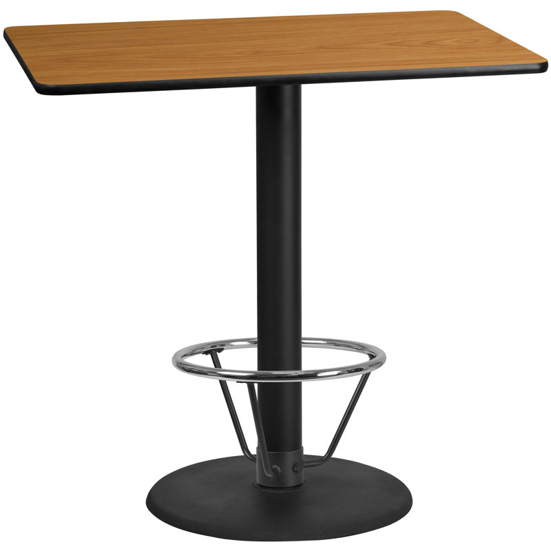 Basnight Rectangular Laminate Table Top with Round Bar Height Table Base and Foot Ring, 43.125" H x 30" W x 48" D, Natural