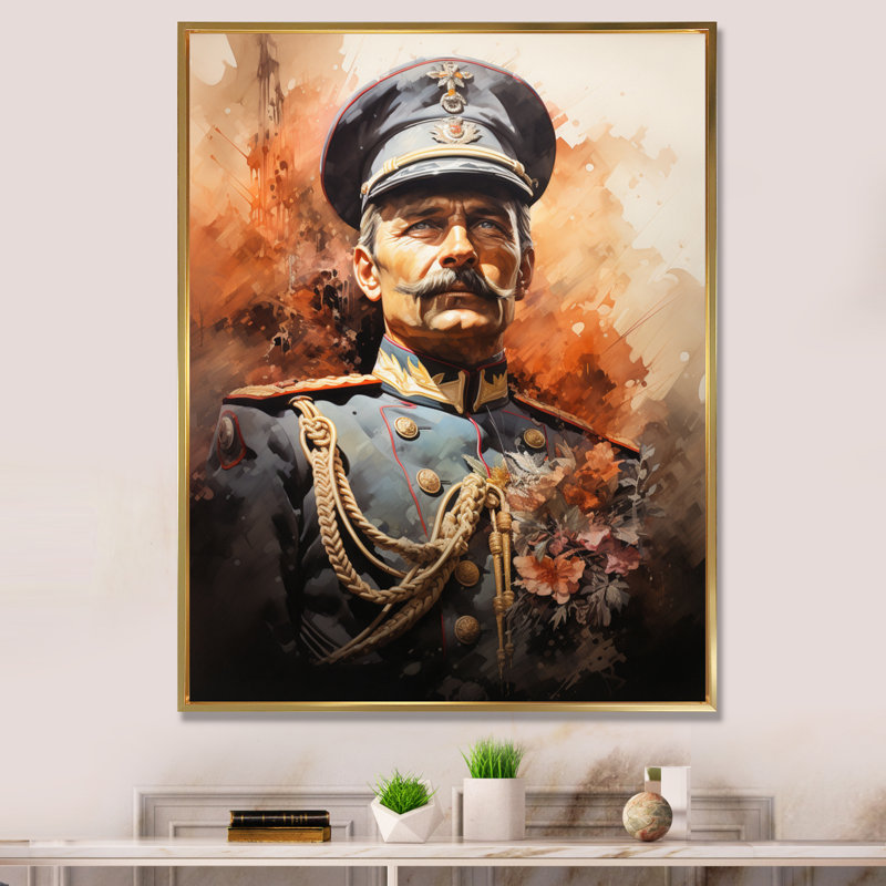 Portrait de l'empereur Wilhelm Ii - art mural sur toile empereur, H 40 po x l 30 po x P 1,5 po, Cadre flottant doré