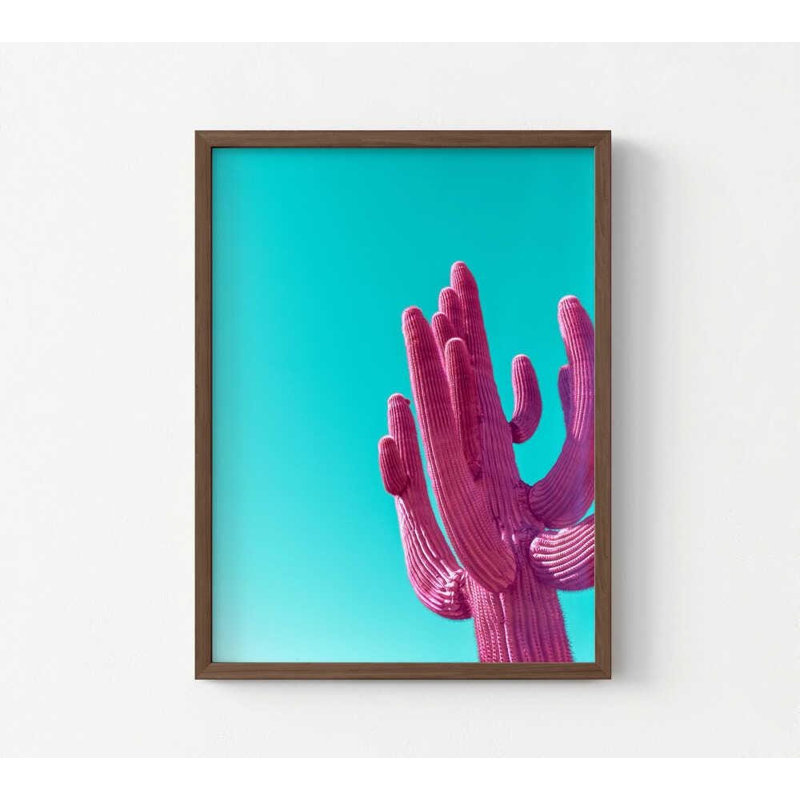 Magenta Pink Saguaro Art Print: Minimal Botanical Wall Decor, H 40 po x l 30 po, Impression encadrée sans passe-partout, Brun