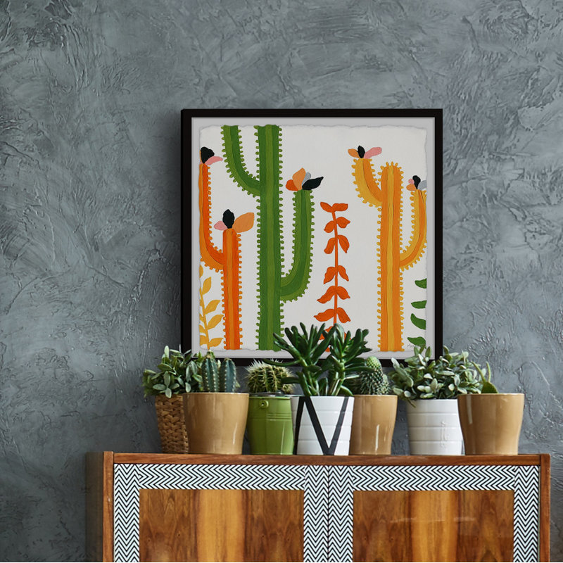 Reproduction d’art sur papier "Colorful Cactuses II", H 12 po x l 12 po x P 1,5 po