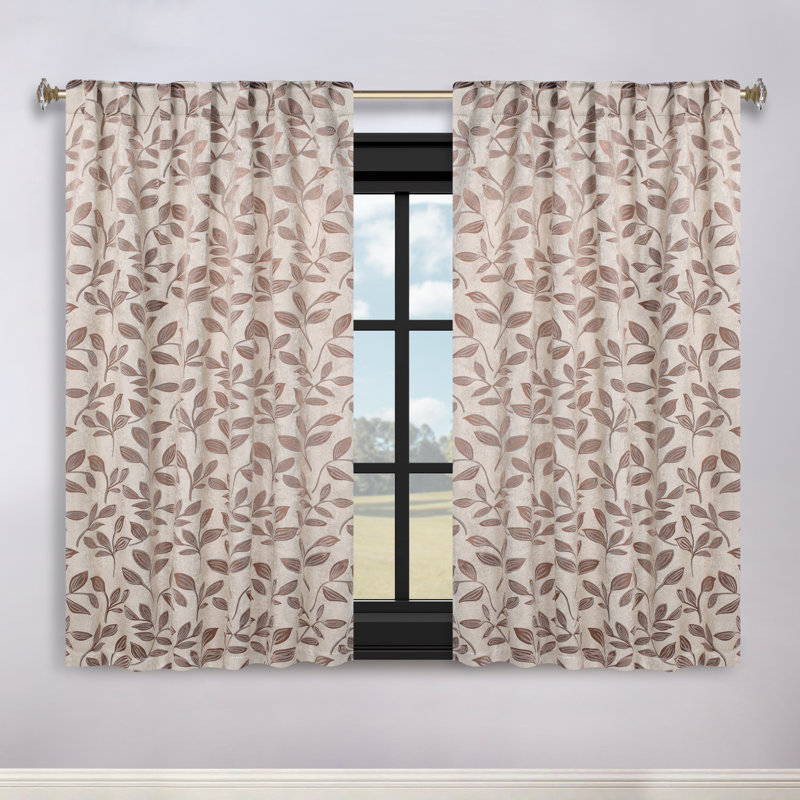 Superior White and Copper Polyester Blackout Curtains with Leaf Design, 52" x 84"