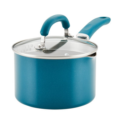 Create Delicious Aluminum Nonstick Induction Saucepan with Straining Lid, Dishwasher Safe, 2 Quart, Teal