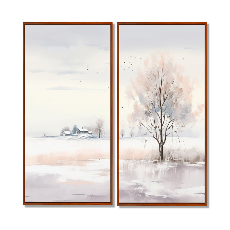 Hiver paysage minimaliste - art mural paysage d'hiver, H 20 po x l 24 po, Impression encadrée flottante, Brun