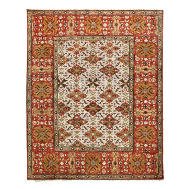 Tapis oriental ivoire / rouge / vert clair en laine / coton 7 pi 11 po x 9 pi 11 po Oriental