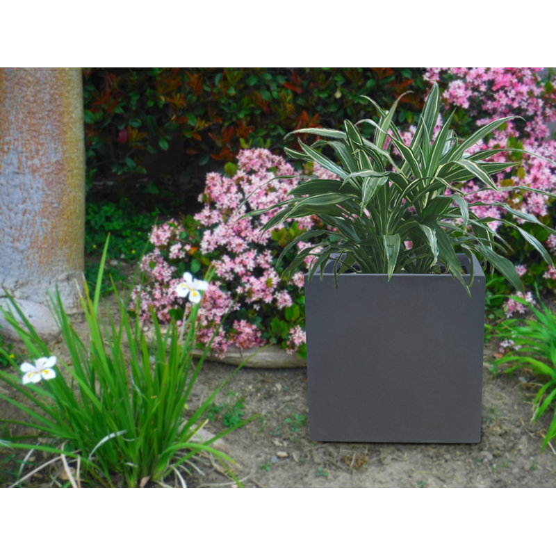 12 in. Medium Granite Concrete Square Planter / Pot with Drainage Holes for Indoor & Outdoor, 12" H x 12" W x 12" D, Granite