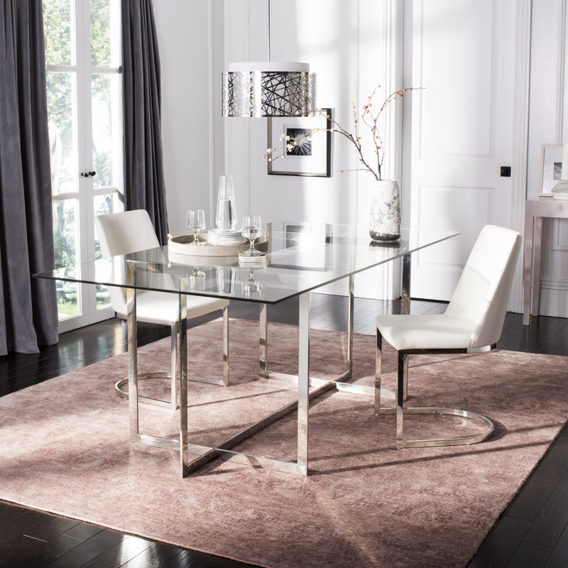 Polished Glass Top Dining Table with Chrome Base