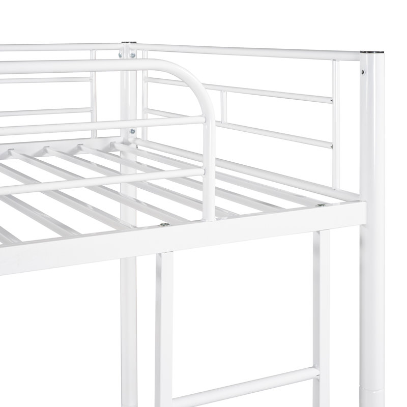 Lit superposé en métal avec garde-corps, Blanc, Simple sur simple