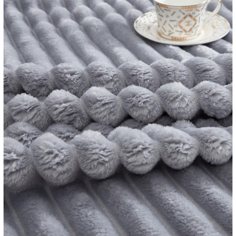Luxury Soft Warm Ribbed Throw Faux Fur Blanket Sofa Bed Chair Fleece Small Large Machine Woven Throw Blanket, Silver