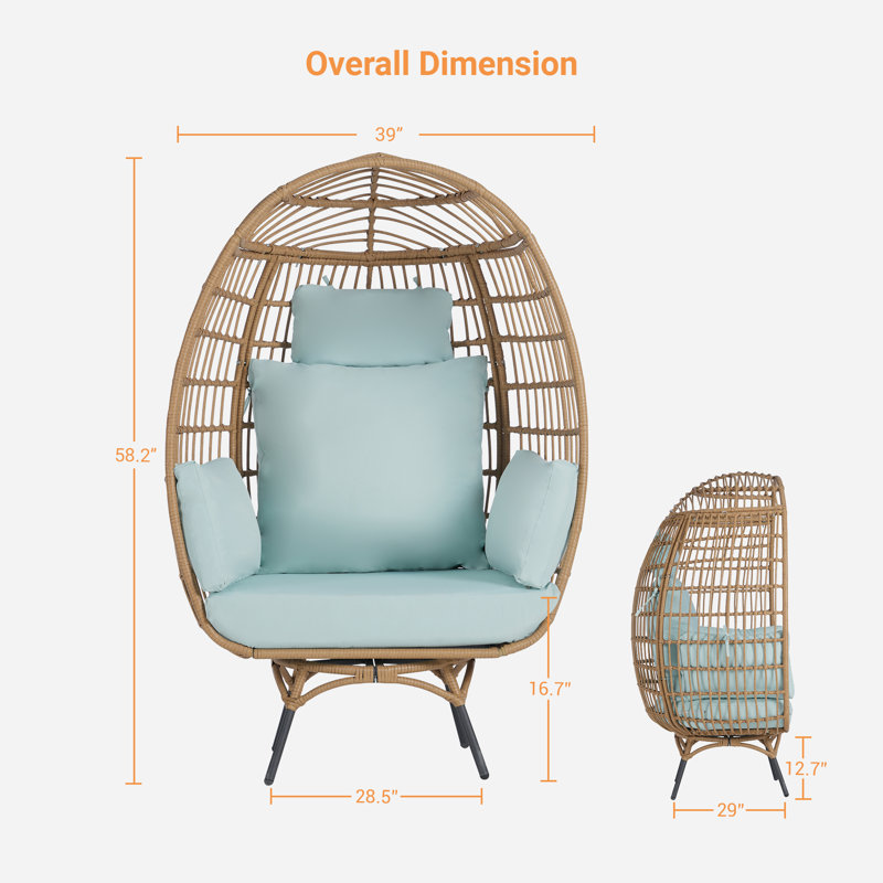 Fauteuil œuf de jardin pivotant en osier, Brun, Bleu Tiffany