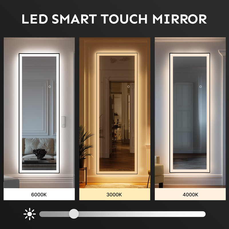 Framed Full-Length LED Mirror with Tempered Glass & Anti-Desilvering – Bright 3-Color Lighting, Stable Multi-Installation
