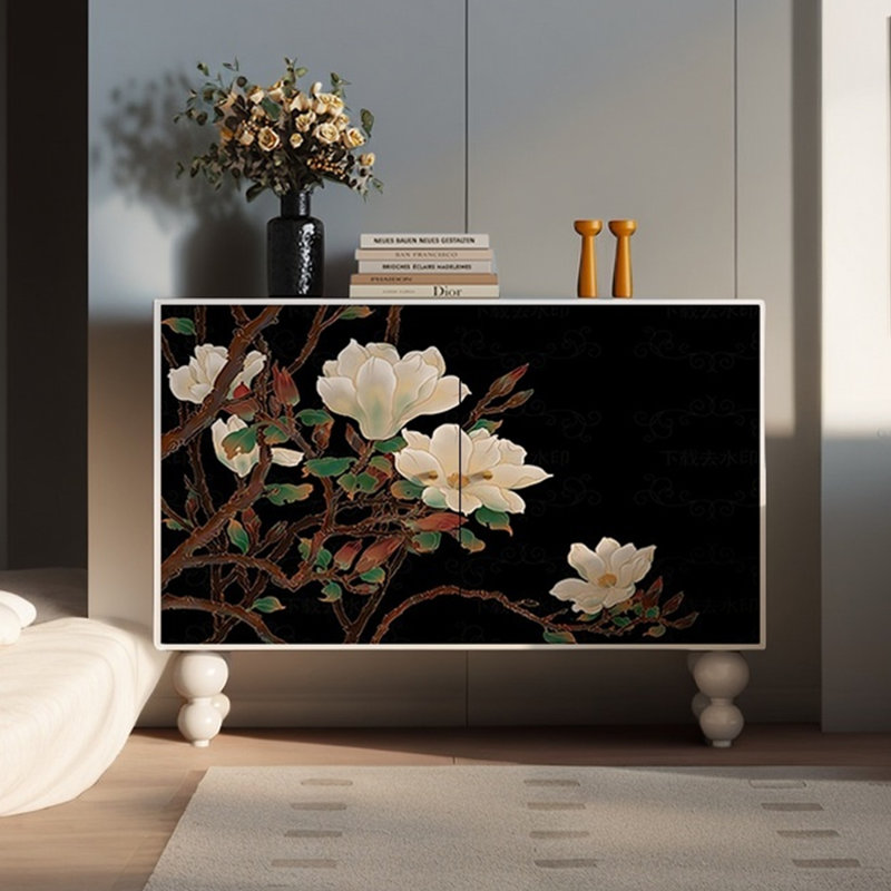 Modern simple living room accent cabinet, Ivory White