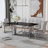 Modern Minimalist Dining Table. The Black Imitation Marble Glass Desktop Is Equipped With Silver Metal Legs. Suitable For Restaurants And Living Rooms 71 "* 39.3" * 29.5 "-1864482743