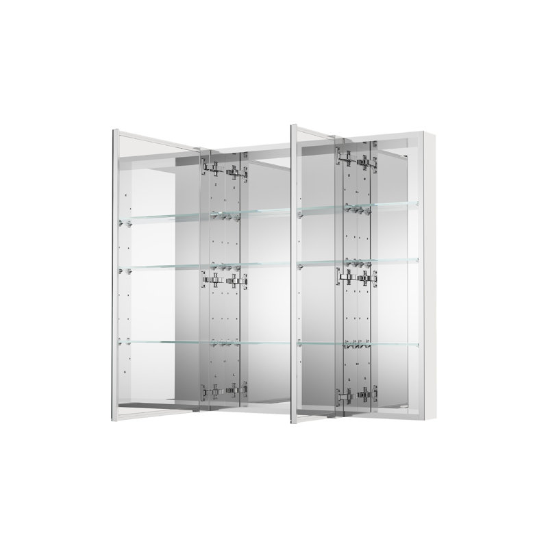 Armoire à pharmacie encastrée ou murale en aluminium de 81 cm x 91 cm avec étagères en verre ajustables, pour salle de bain