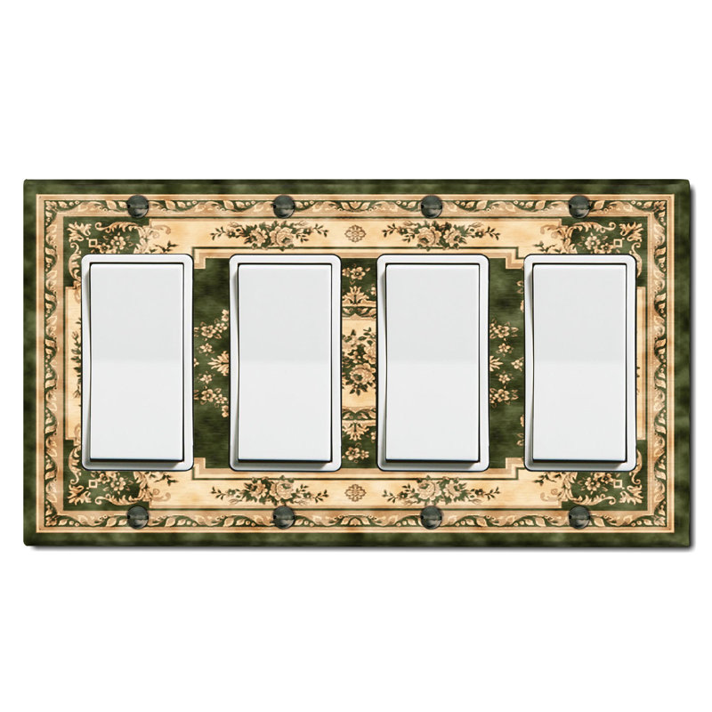 Élégante plaque beige à motif de tapis à 4 bandes vertes