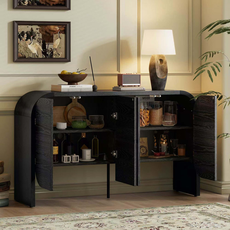 Buffet 4 portes avec grand rangement, Noir, noir, noir, noir
