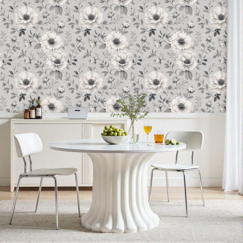 Rouleau de papier peint pelez et collez amovible à motif floral serein à lignes botaniques l 23,6 po x H 118 po
