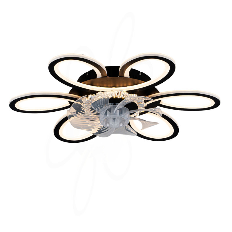 Ventilateur de plafond à 5 pales 5 lumières avec télécommande, APP, 25 po, noir, 6 vitesses, 3 lumières encastrées, à profil bas, pour cuisine, chambre à coucher