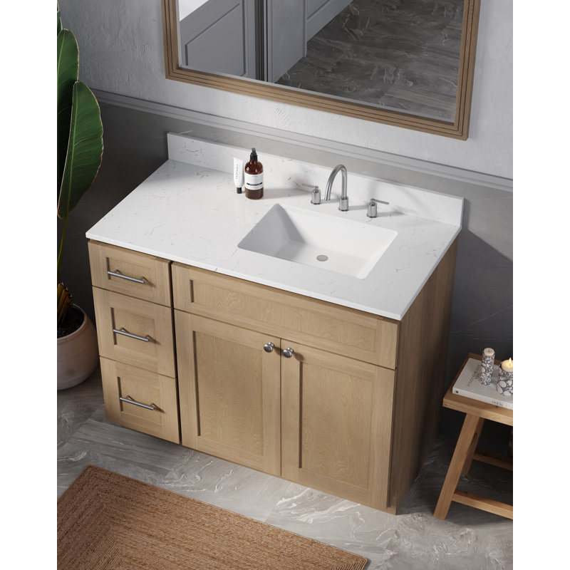 Meuble-lavabo simple 43 po avec plateau en quartz Disar, Oui, Chêne naturel