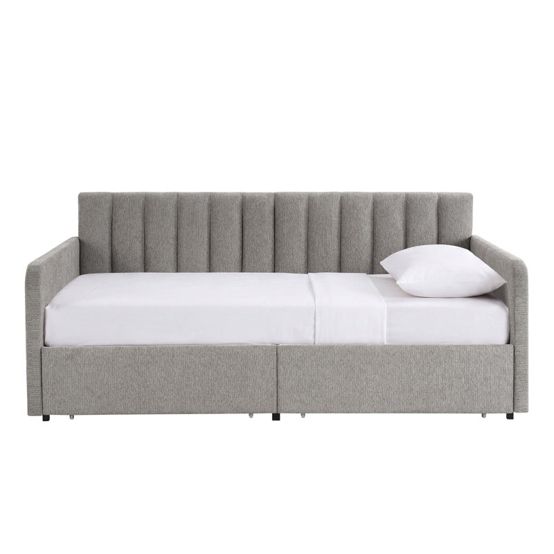 Lit de jour rembourré avec tiroirs de rangement Keyten, Gris chenille