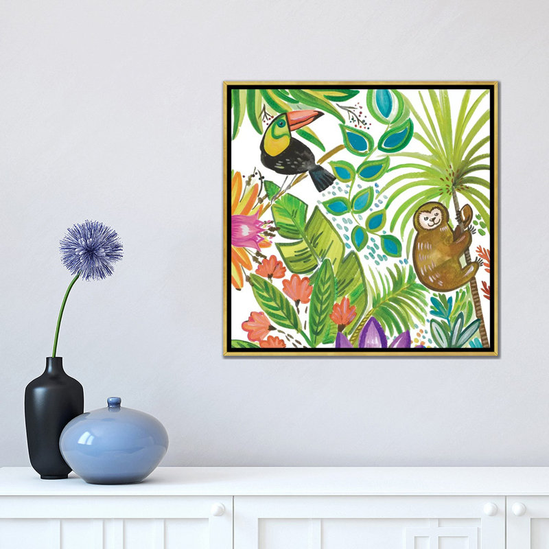 Art tropical encadré, H 18 po x l 18 po x P 1,5 po, Toile encadrée d'or