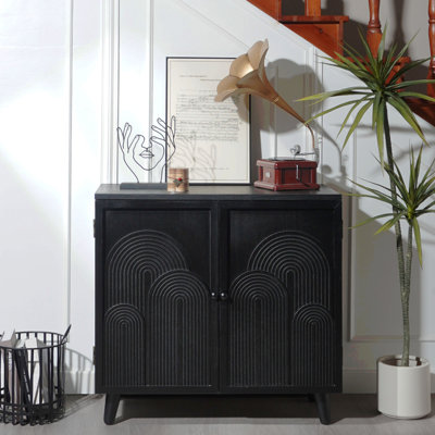 Modern Black Wood Storage Cabinet, 31In Accent Cabinet With Embossed Door For Living Room, Bedroom, Or Entryway by George Oliver