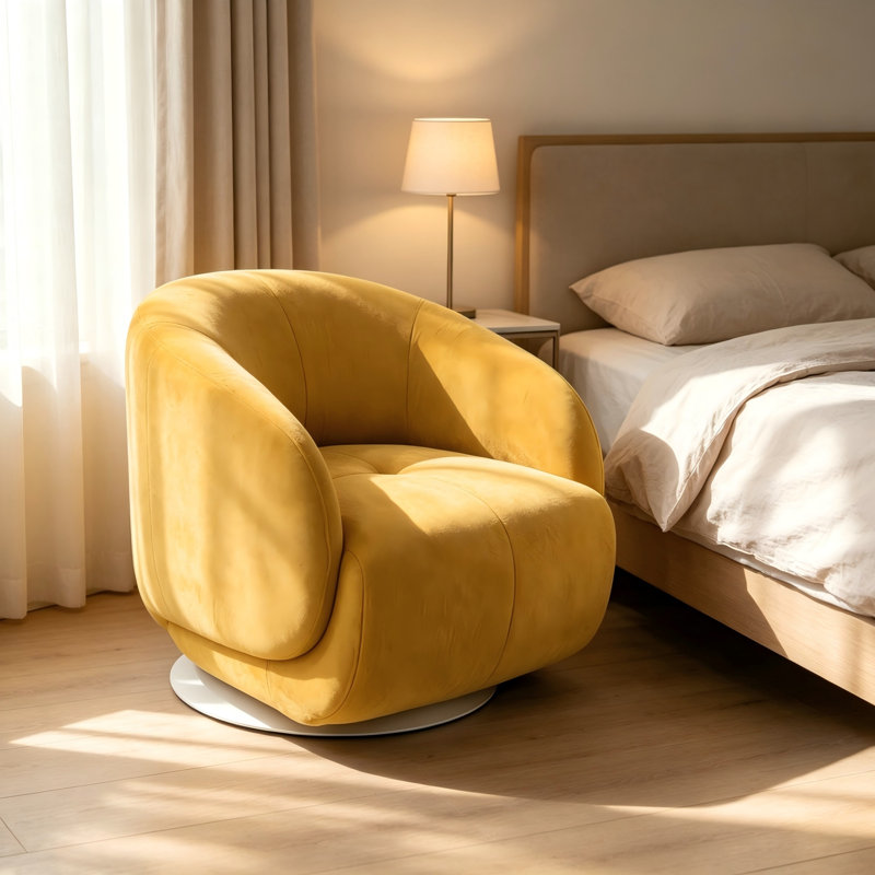 Fauteuil d'appoint pivotant en velours jaune