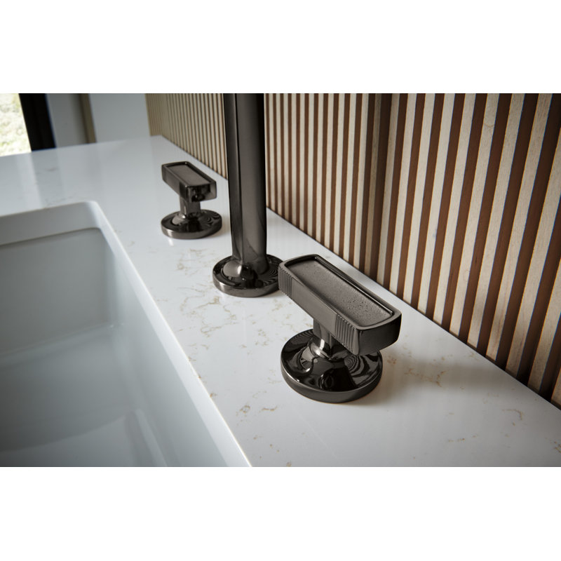 Kintsu® Widespread Lavatory Faucet with Arc Spout, Brilliance Black Onyx, 1.5 GPM, Knob Handle with Concrete Inlay