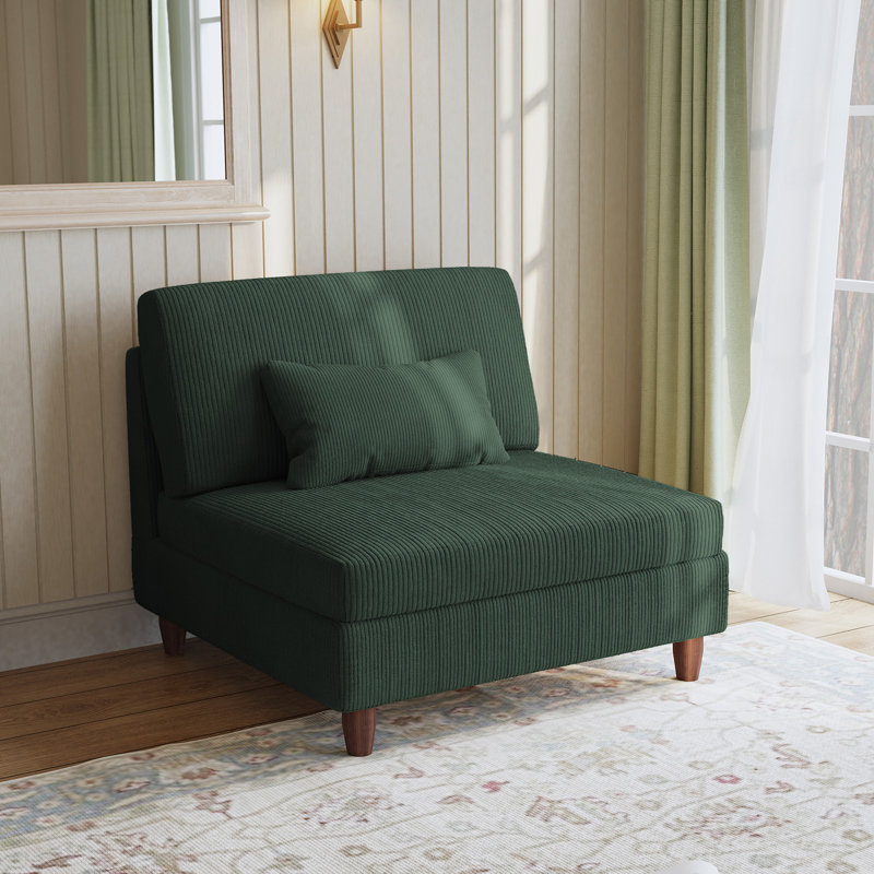 Seemab 102.1Cm Wide Slipper Chair, Hunter Green Corduroy