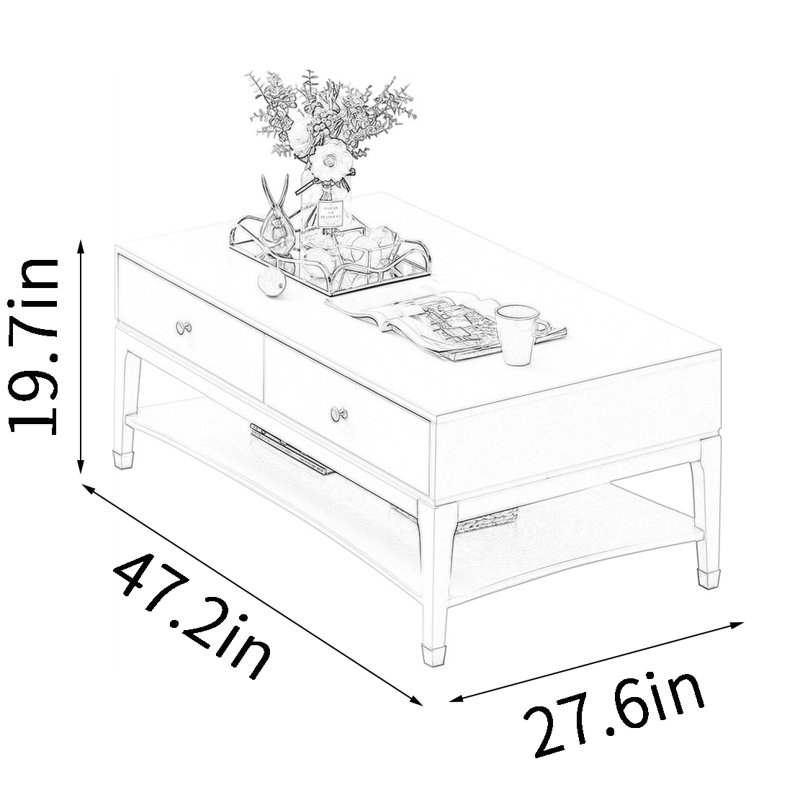 Table basse légère de style américain de luxe, Bois brun foncé