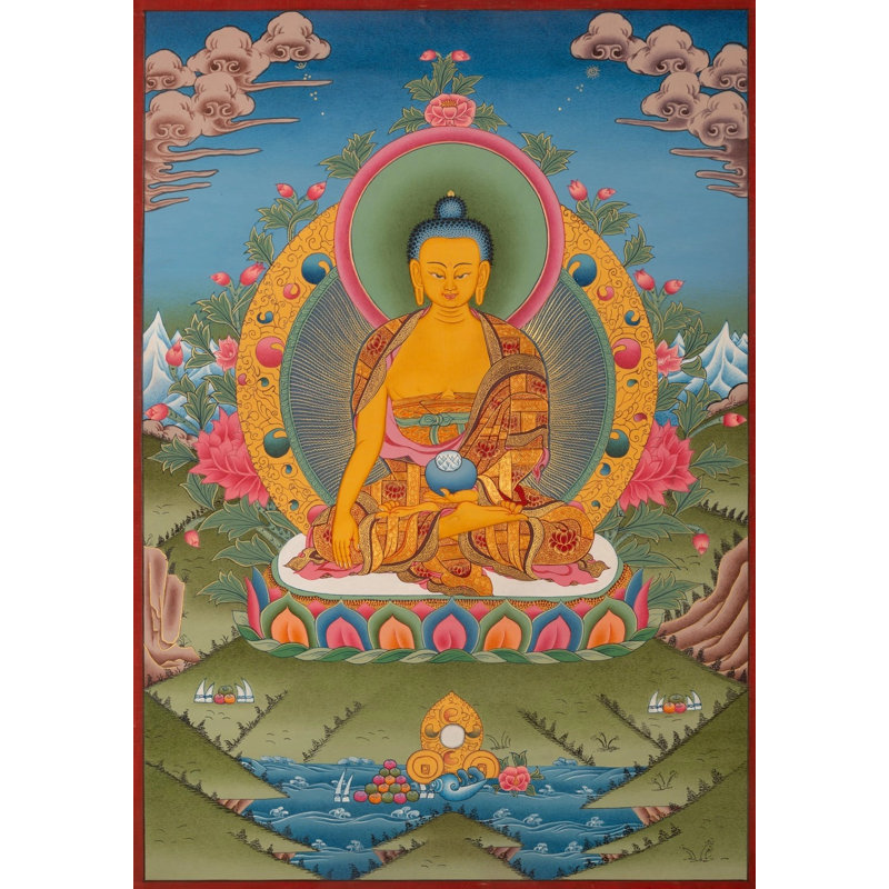 Bouddha dans Bhumi-Sparsha Mudra Thangka (Thangka sans brocart)