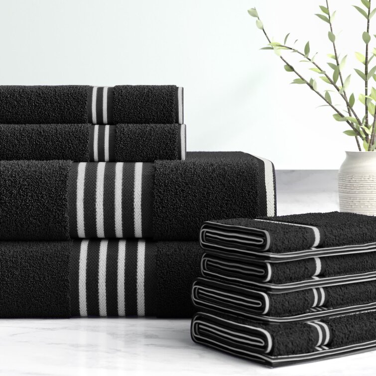 8 Piece 100% Cotton Towel Set Three Posts Color: Black