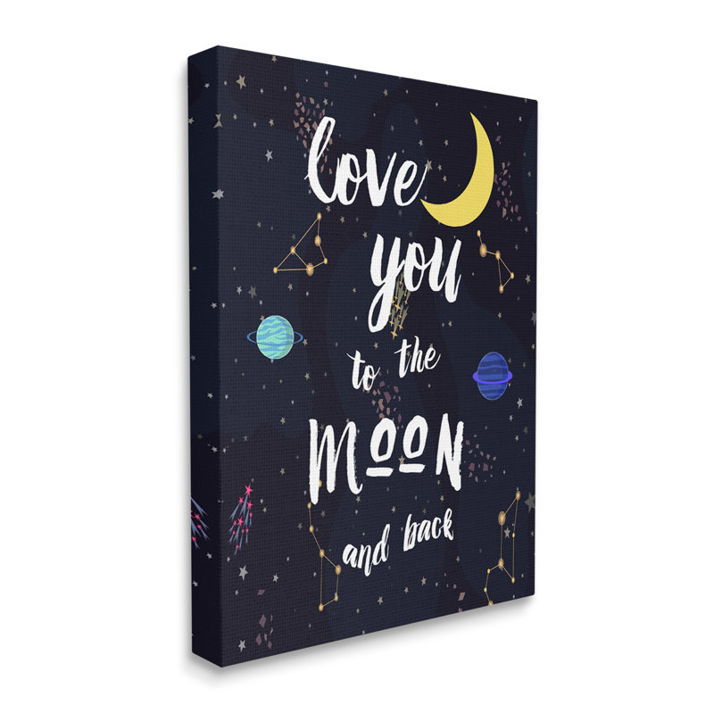 «Love to the Moon», art textuel sur bois aggloméré, H 16 po x l 20 po, Toile tendue