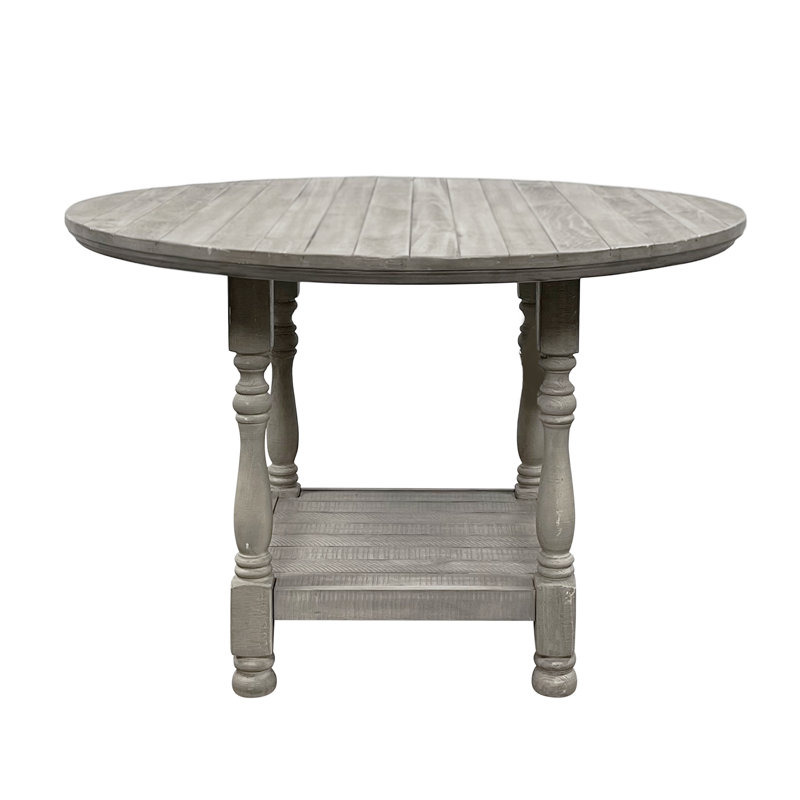 Round Wooden Counter Height Table With 1 Shelf In Light Grey