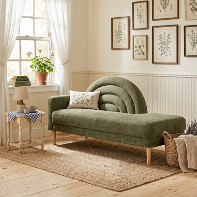Rainbow-Inspired Linen Upholstered Chaise Lounge with Curved Backrest