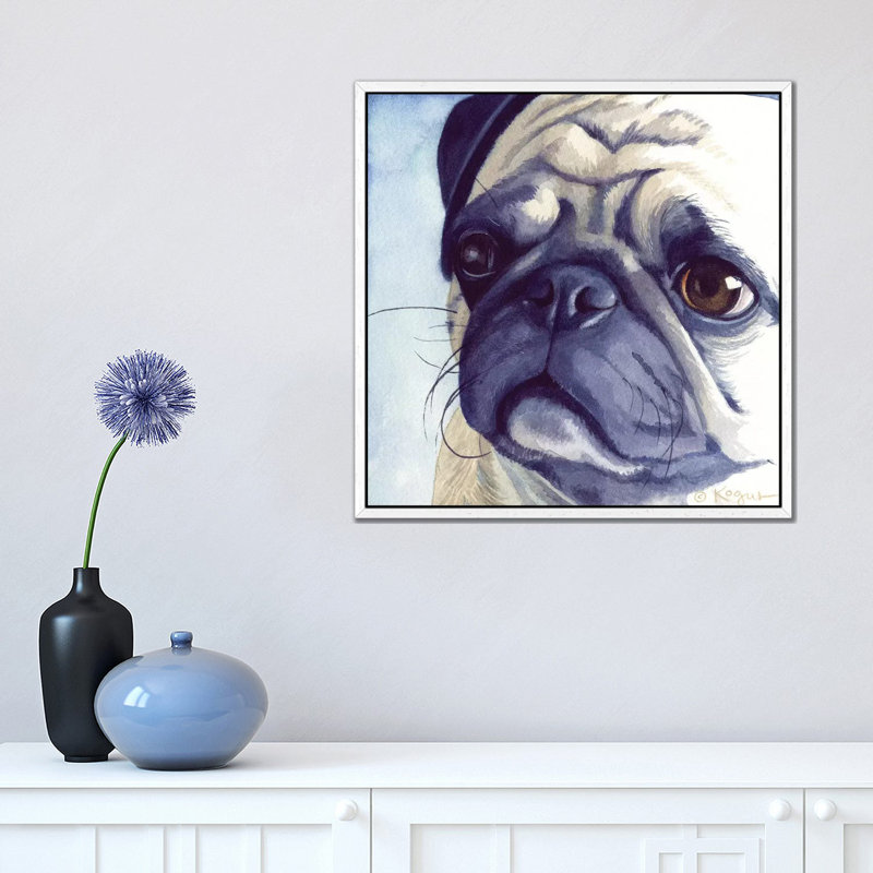 Bugabee Pug 1 Piece Painting on Canvas, 45.72 cm H x 45.72 cm W, White Framed